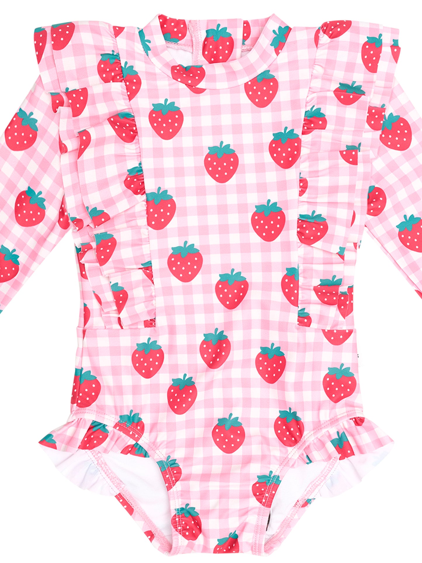 Huxbaby Strawberry Check Frill Long Sleeve Swimsuit