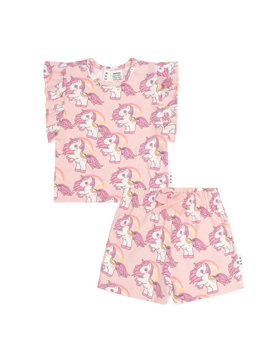 Huxbaby Rainbow Unicorn Frill PJ Set Blush