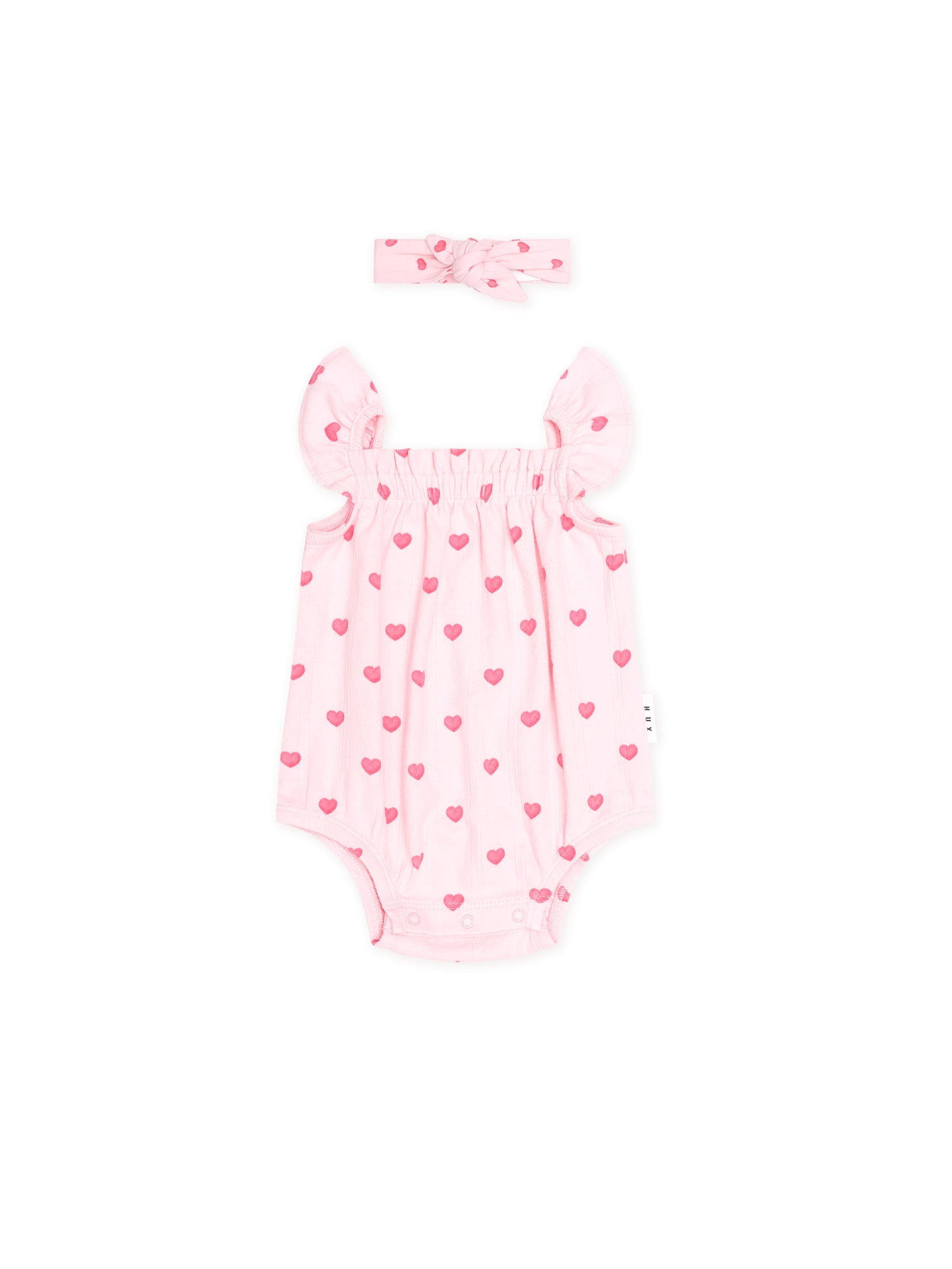 Huxbaby I Heart You Pointelle Bubble Romper & Headband
