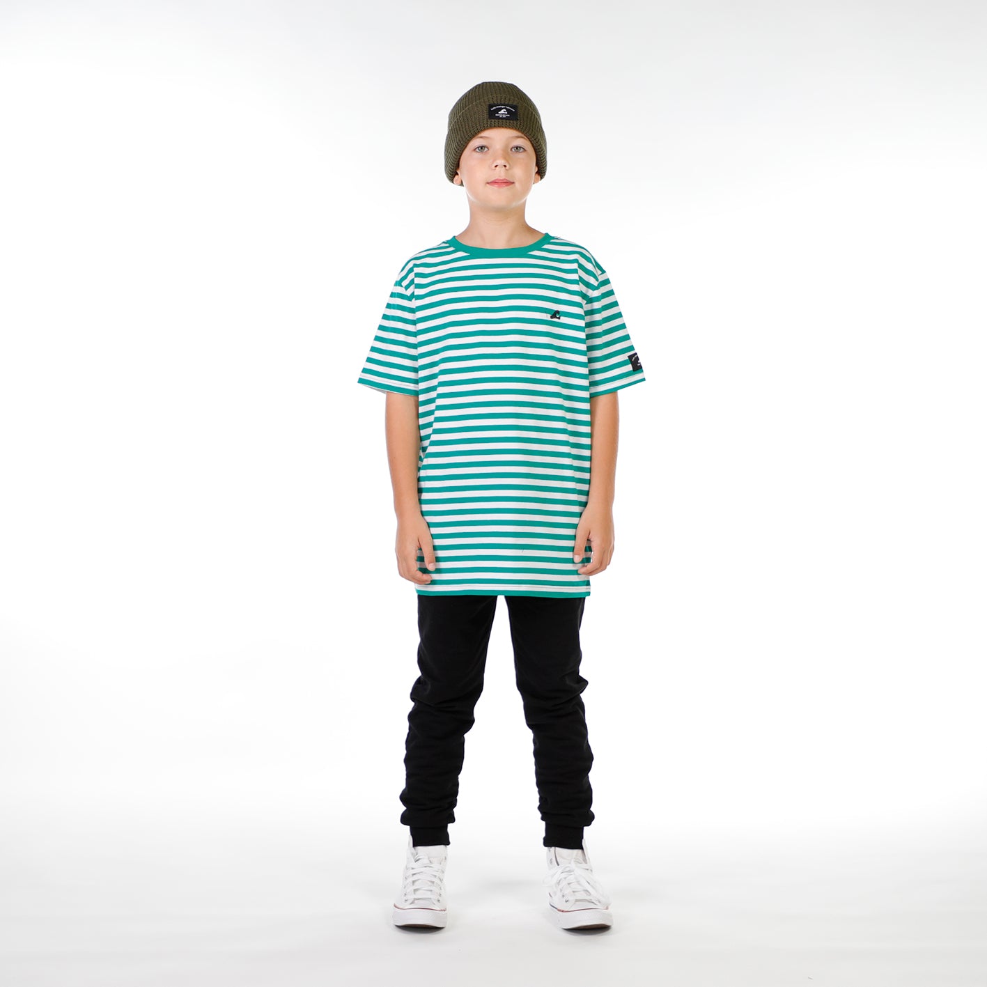 Hello Stranger Tee Green Stripe