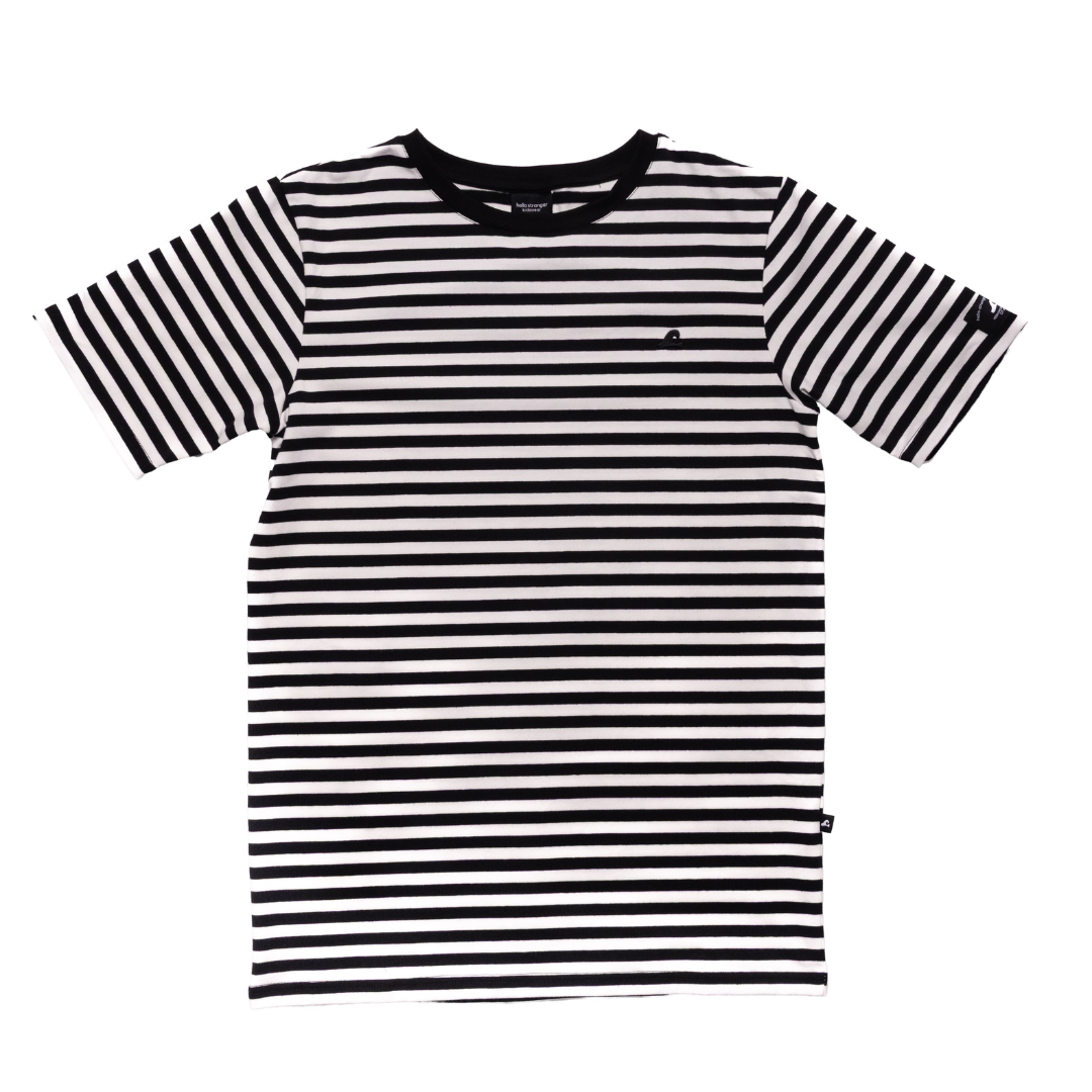 Hello Stranger Holiday Stripe Short Sleeve Tee Black White Stripe