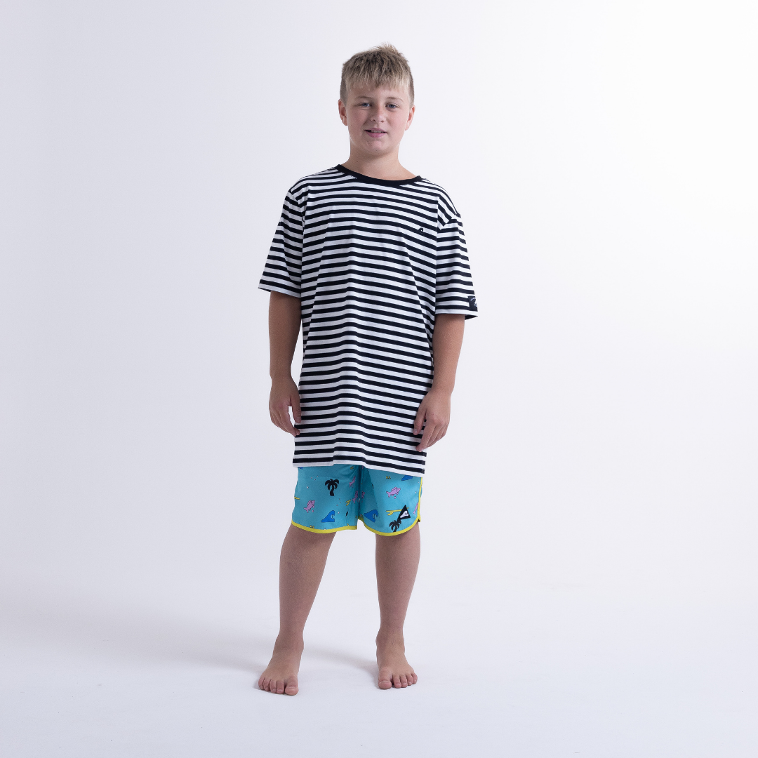 Hello Stranger Holiday Stripe Short Sleeve Tee Black White Stripe