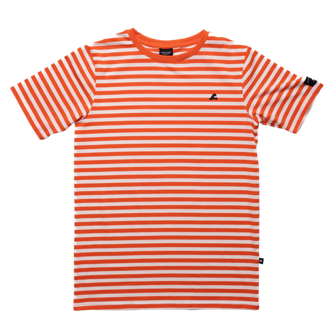 Hello Stranger Holiday Stripe Short Sleeve Tee Orange White Stripe