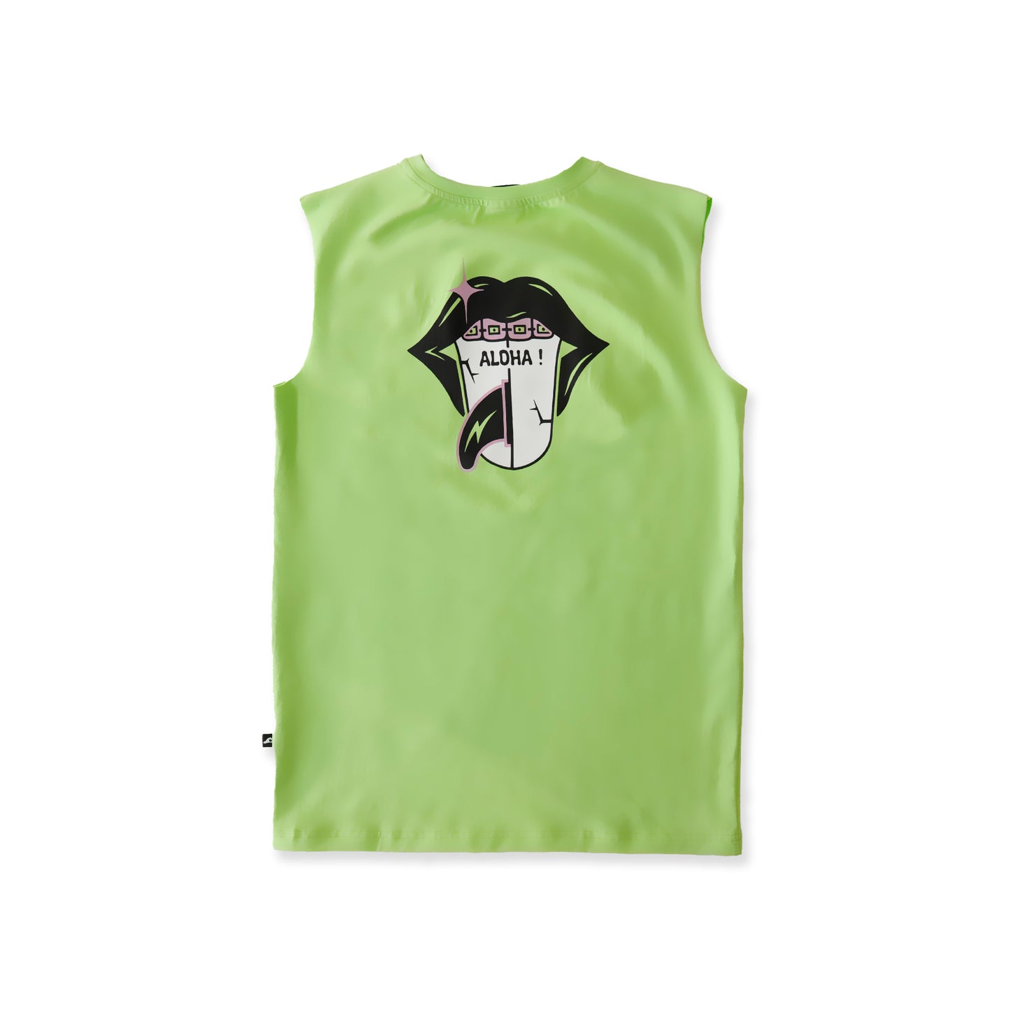 Hello Stranger Aloha Tongue Muscle Tee Lime