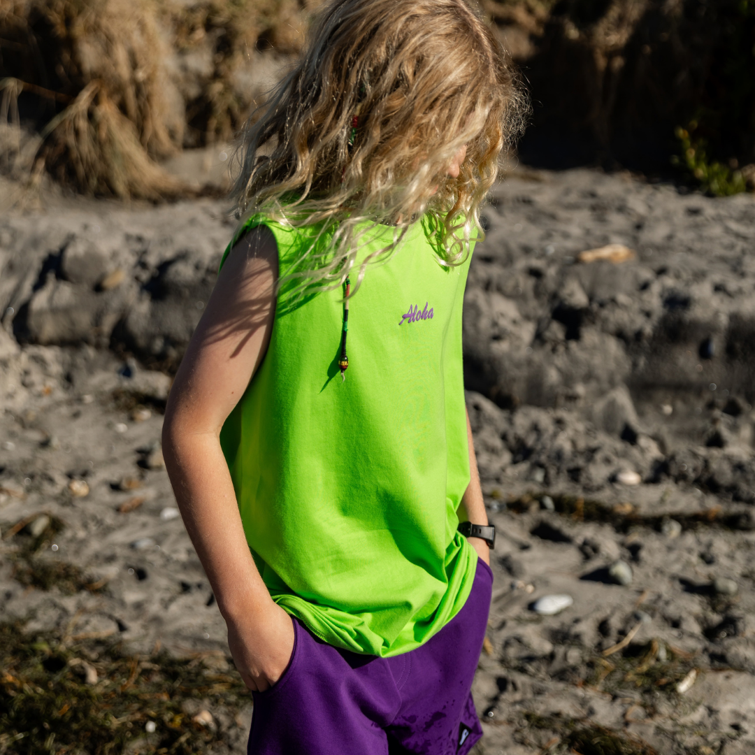 Hello Stranger Aloha Muscle Tee Lime