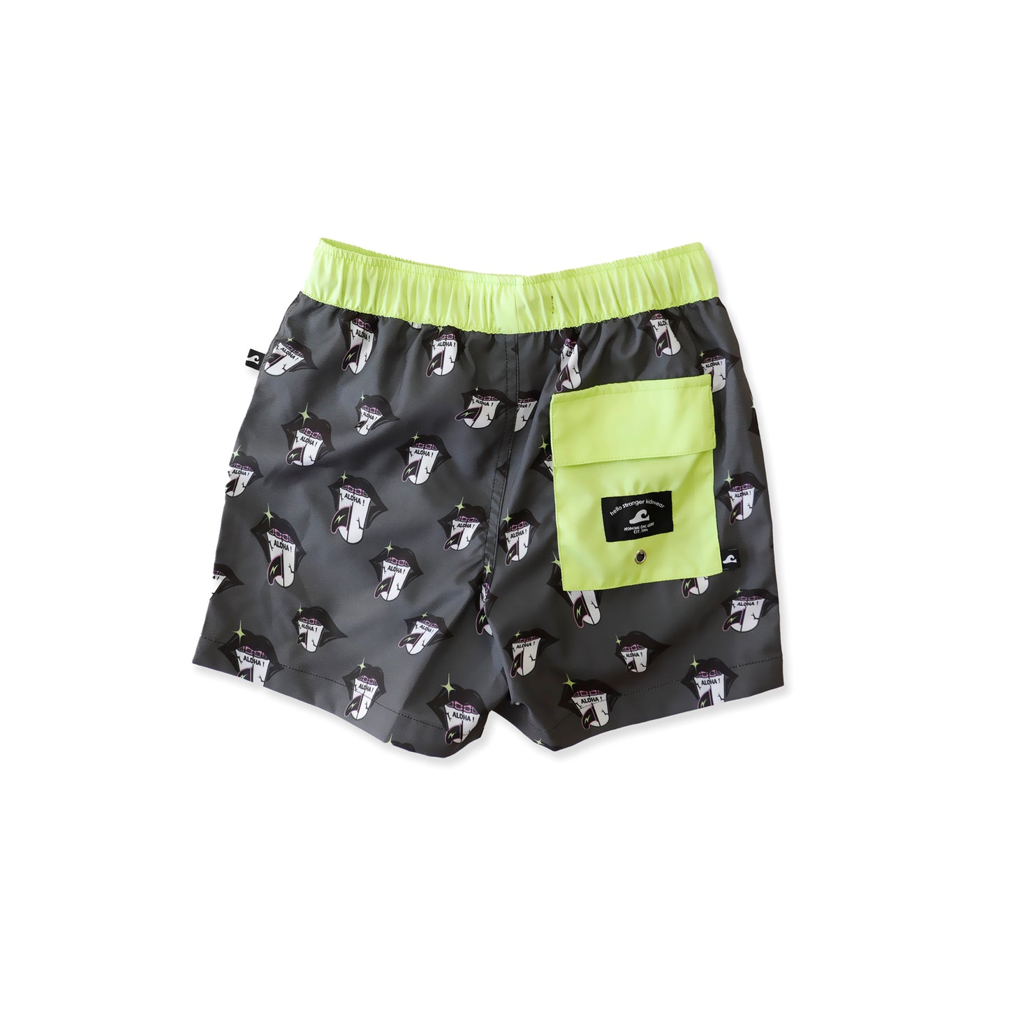 Hello Stranger Aloha Tongue Board Short Black Lime