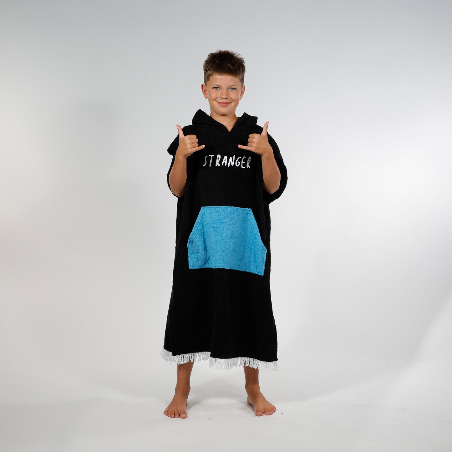 Hello Stranger Poncho Towel Black Blue