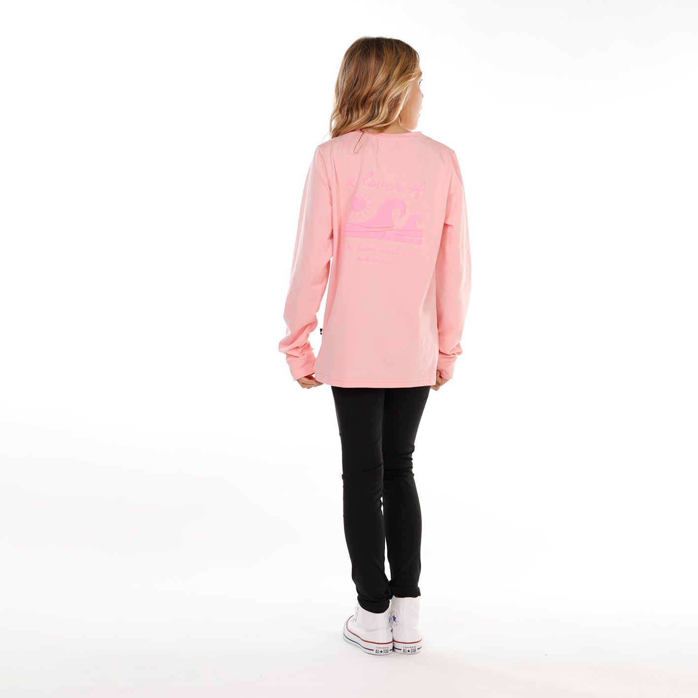 Hello Stranger Lovers Long Sleeve Tee Light Pink