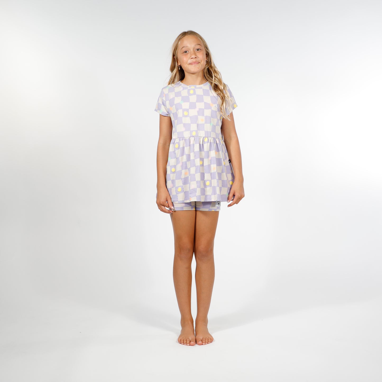 Hello Stranger Daze Short Sleeve Tee Purple Check