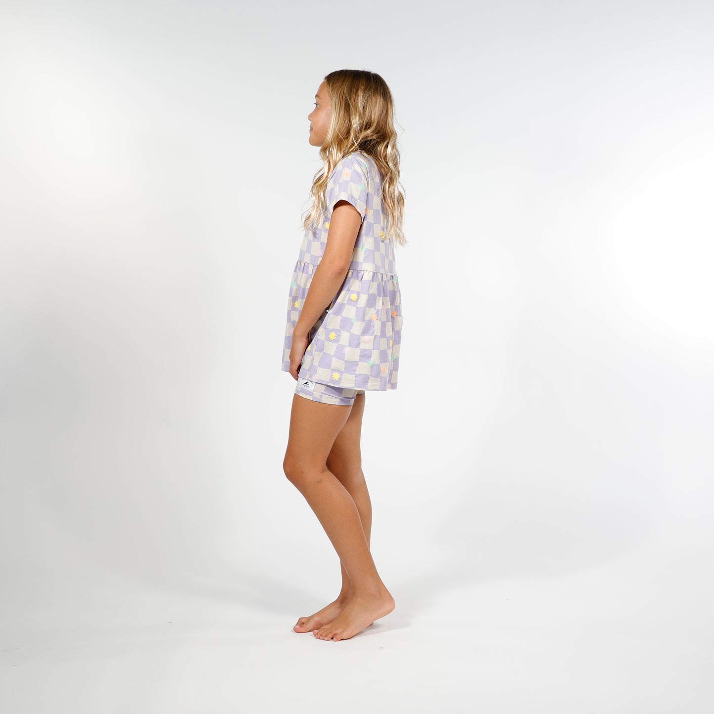 Hello Stranger Daze Short Sleeve Tee Purple Check
