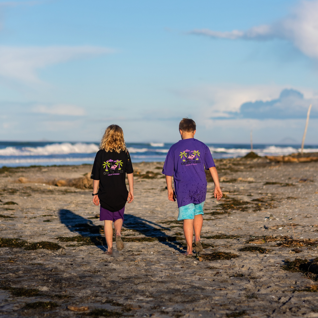 Hello Stranger Good Vibes Box Short Sleeve Tee Purple