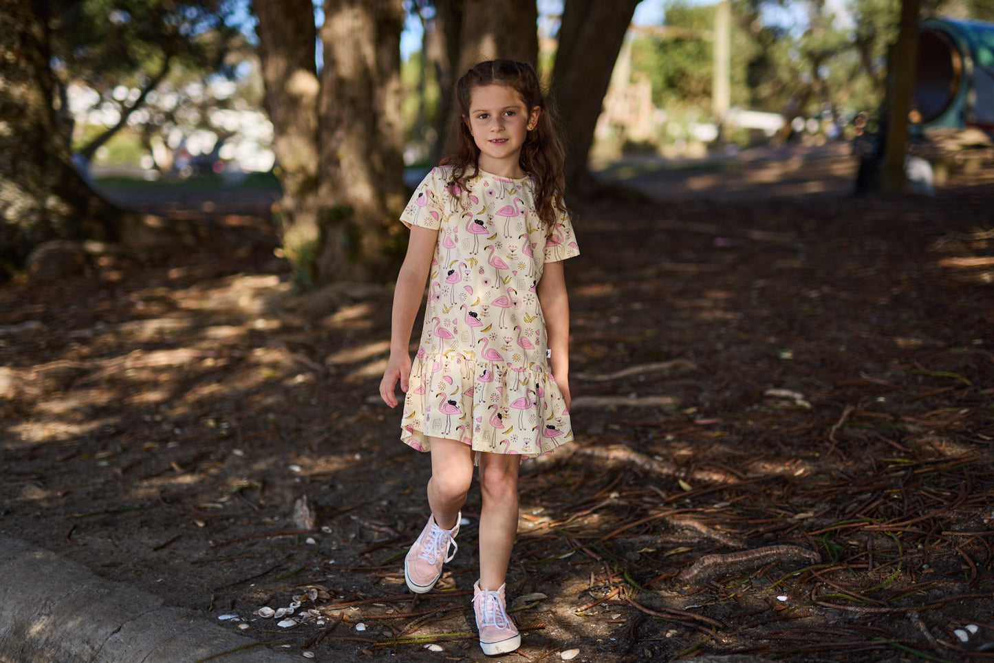 Radicool Flamingoes Frill Dress Buttercream