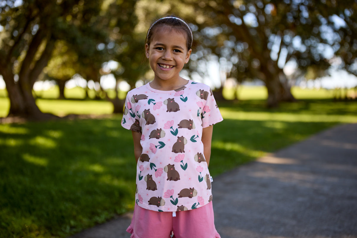 Kissed By Radicool Kids Floral Capybaras Short Sleeve Tee