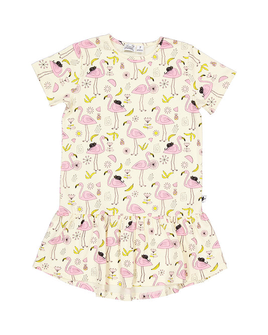 Radicool Flamingoes Frill Dress Buttercream