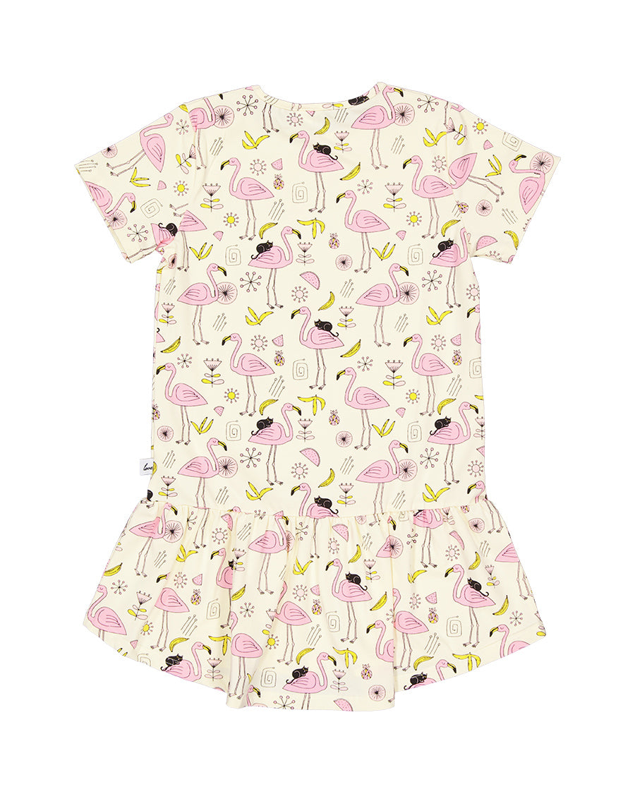 Radicool Flamingoes Frill Dress Buttercream