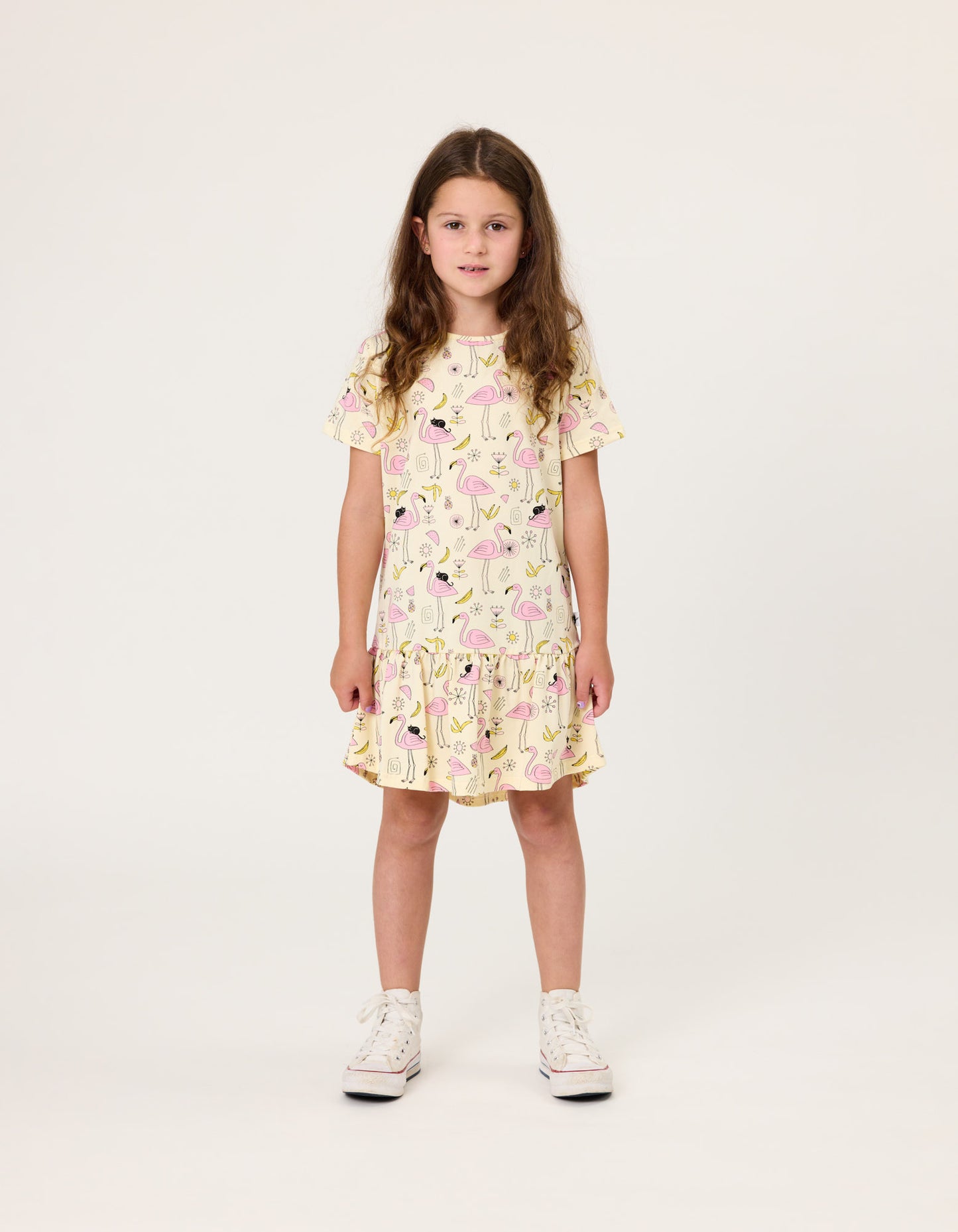 Radicool Flamingoes Frill Dress Buttercream