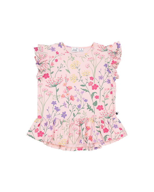 Kissed By Radicool Kids Wild Flowers Frill Short Sleeve Tee