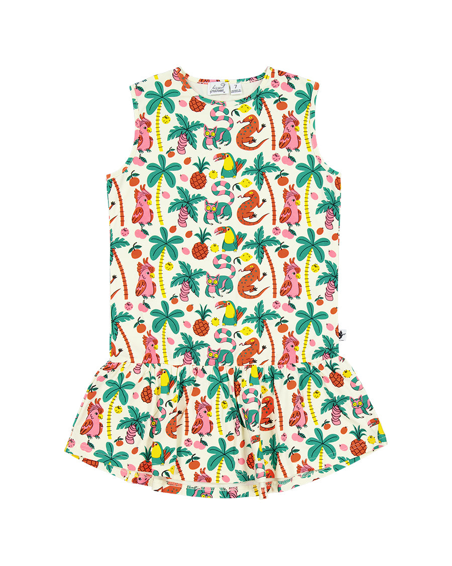 Kissed by Radicool Tropical Jungle Sleeveless Frill Dress