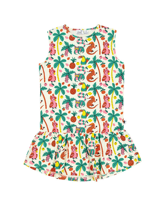 Kissed by Radicool Tropical Jungle Sleeveless Frill Dress