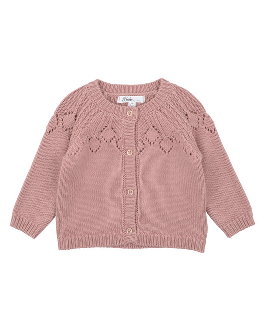 Minihaha Aubrey Needle Out Knitted Cardigan Dusky Pink