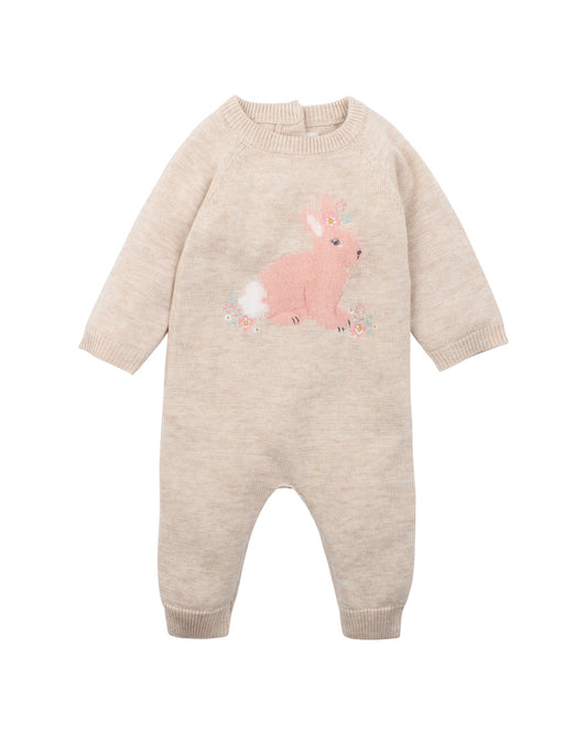 Minihaha Olive Bunny Knitted Romper Oat Marl