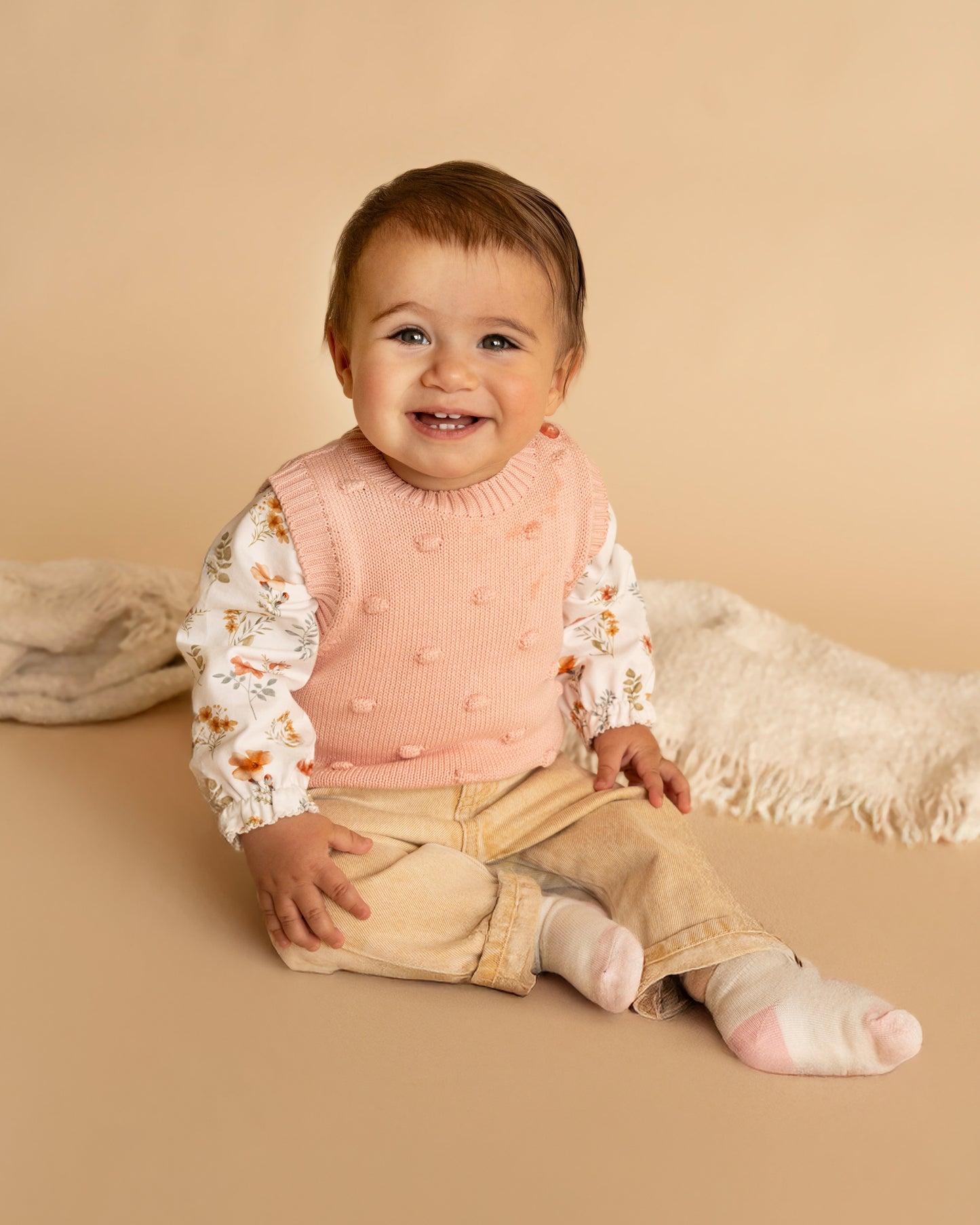 Minihaha Baby Gemma Organic Bobble Knit Vest Vintage Rose