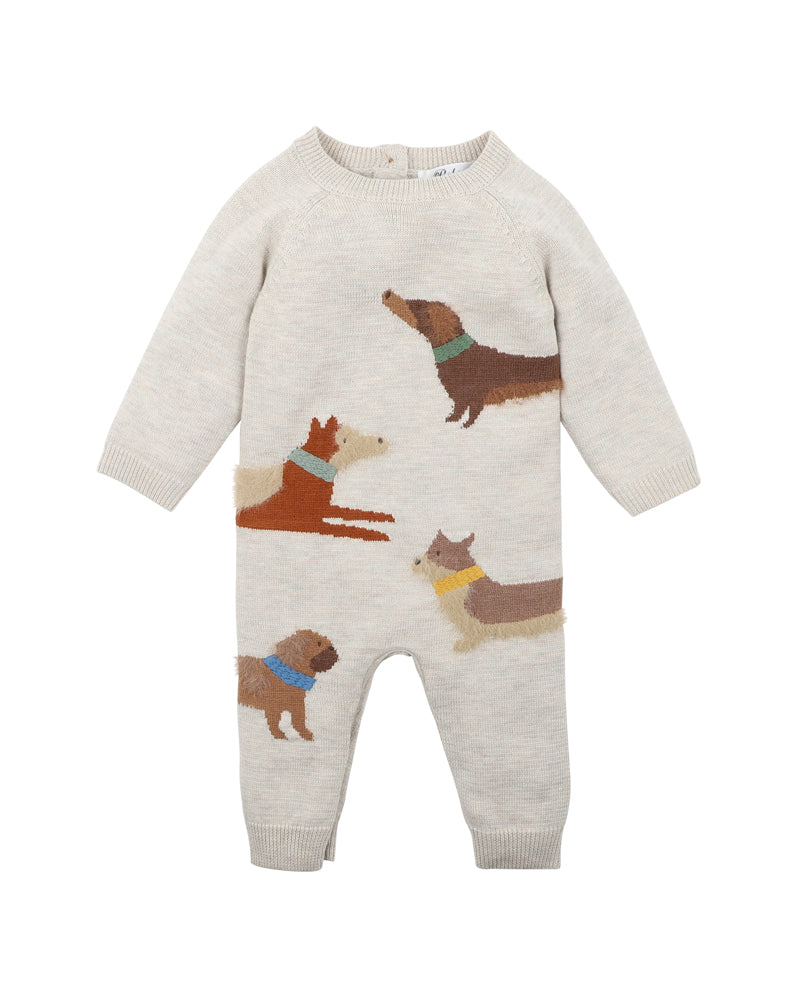 Minihaha Austin Dogs Knitted Romper Sand Marl