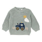 Minihaha Baby Hunter Tractor Knitted Jumper Green Marl