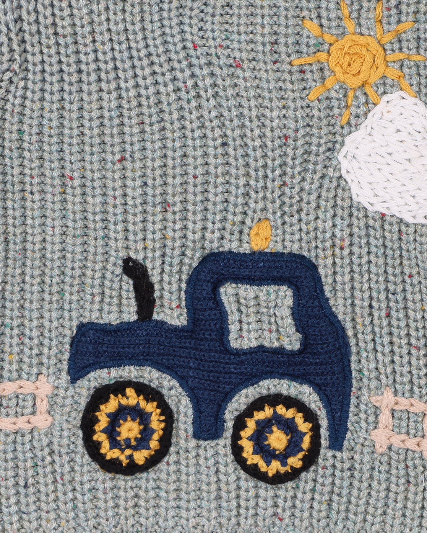 Minihaha Baby Hunter Tractor Knitted Jumper Green Marl