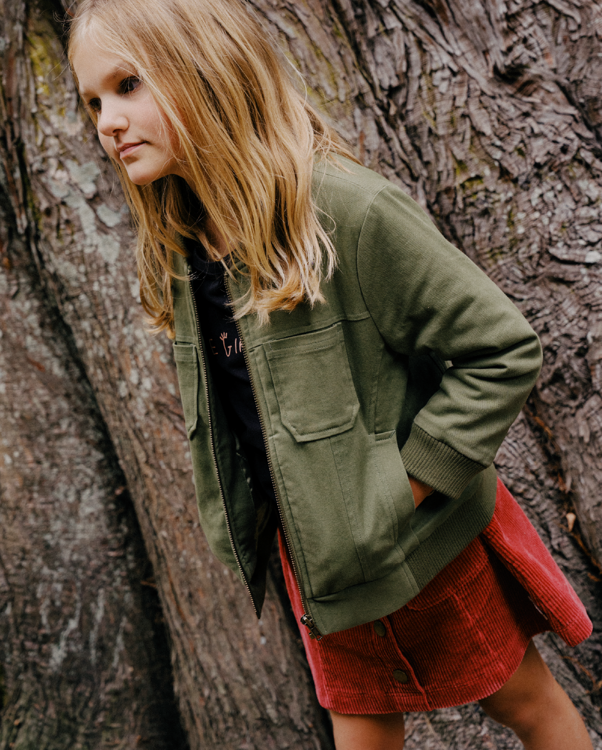 The Girl Club Khaki Fox Bomber Jacket