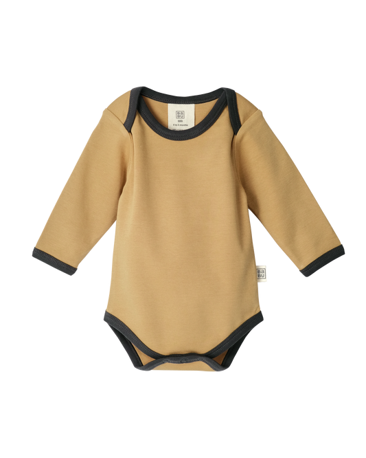 Babu Organic Cotton Long Sleeve Bodysuit Marigold Contrast