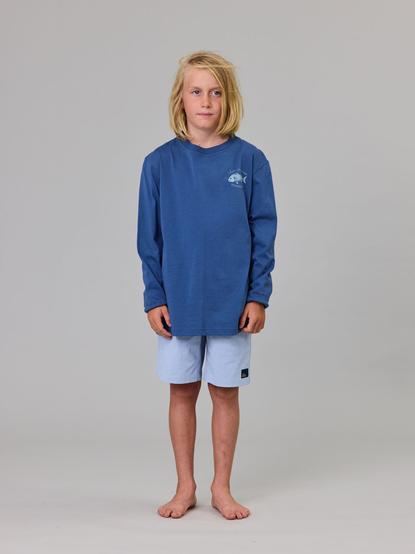 Just Another Fisherman Mini Snapper Long Sleeve Tee Military Blue