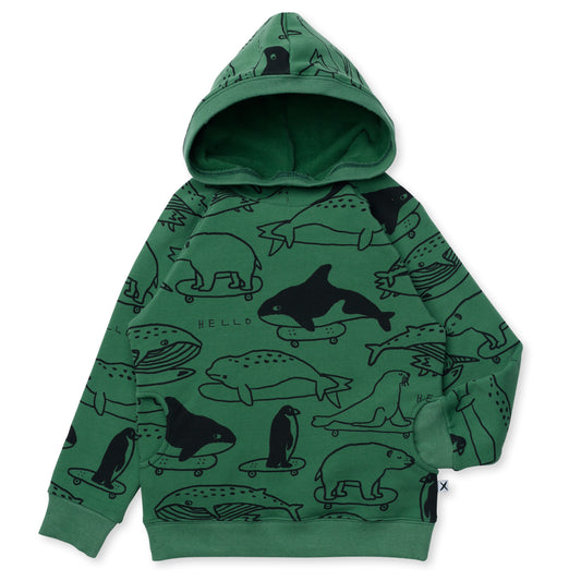 Minti Surf Skate Animals Furry Hood Grass Green