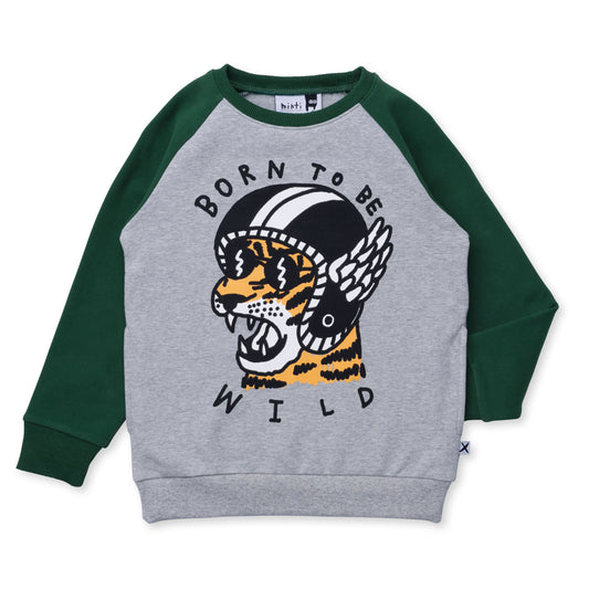 Minti Born To Be Wild Furry Crew Grey Marle | Kelly Green