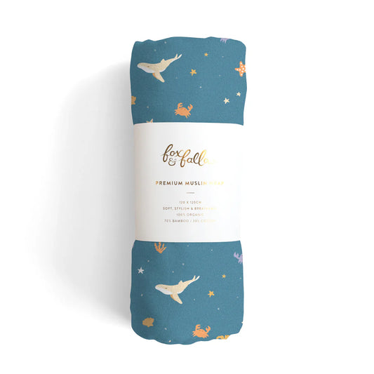 Fox & Fallow Ocean Creatures Marine Organic Muslin Wrap