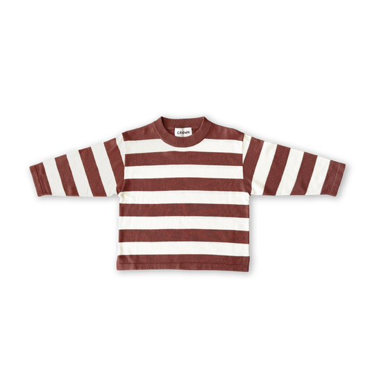 Grown Organic Knitted Striped Long Sleeve Tee Maroon