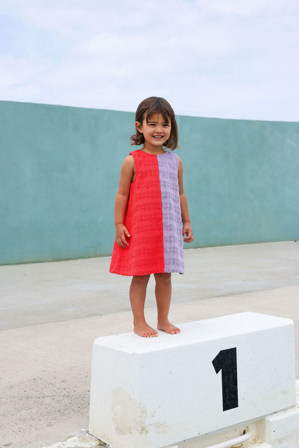 Grown Bubble Terry Towelling Dress Fiesta & Mauve