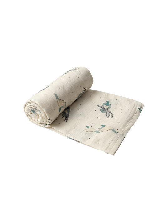 Babu Organic Muslin Swaddle Wrap NZ Forest Kererū