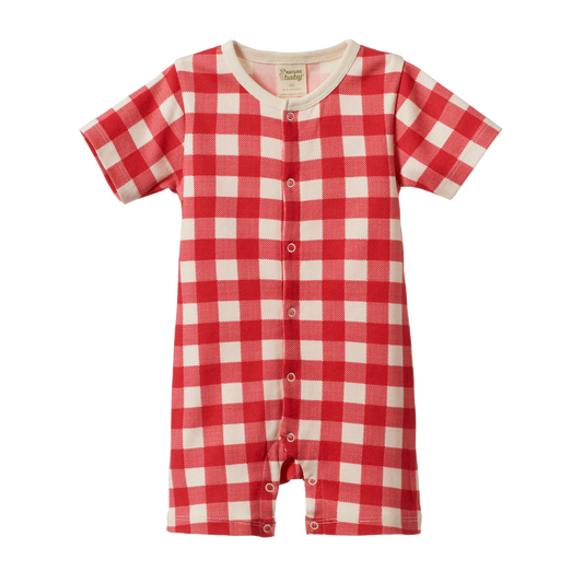 Nature Baby Summer Sleepy Suit Red Crispin Check