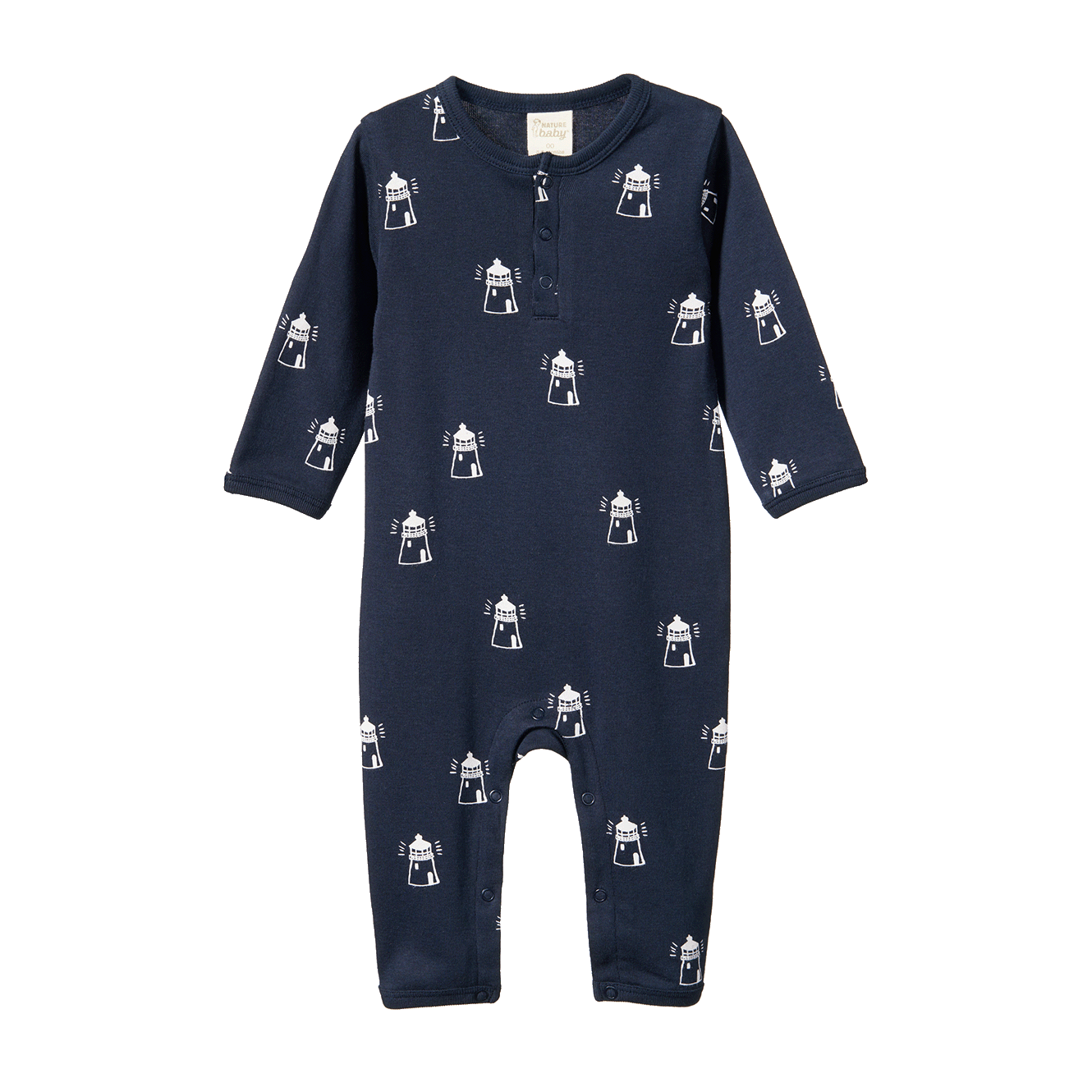 Nature Baby Henley Pyjama Suit Lighthouse Print