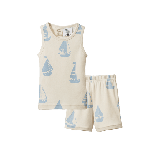 Nature Baby Singlet Pyjama Set Regatta Blue Print
