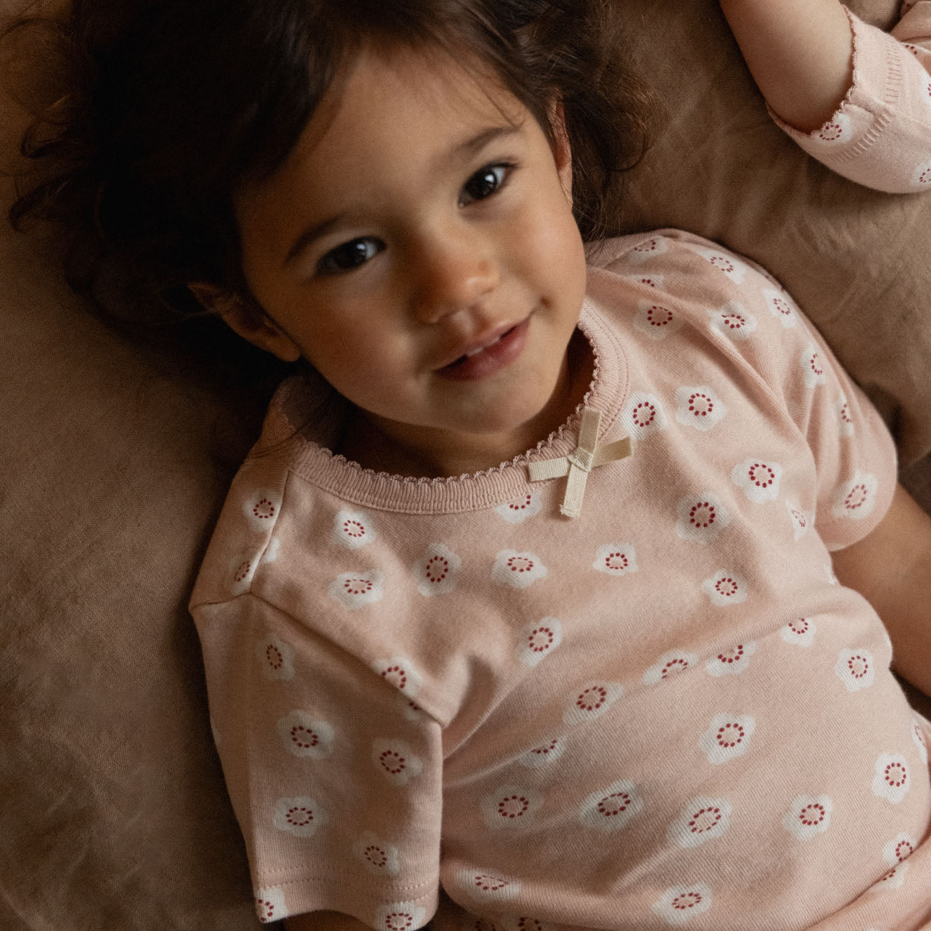 Nature Baby Shortie Pyjama Set Flora Stamp Rose Dust Print