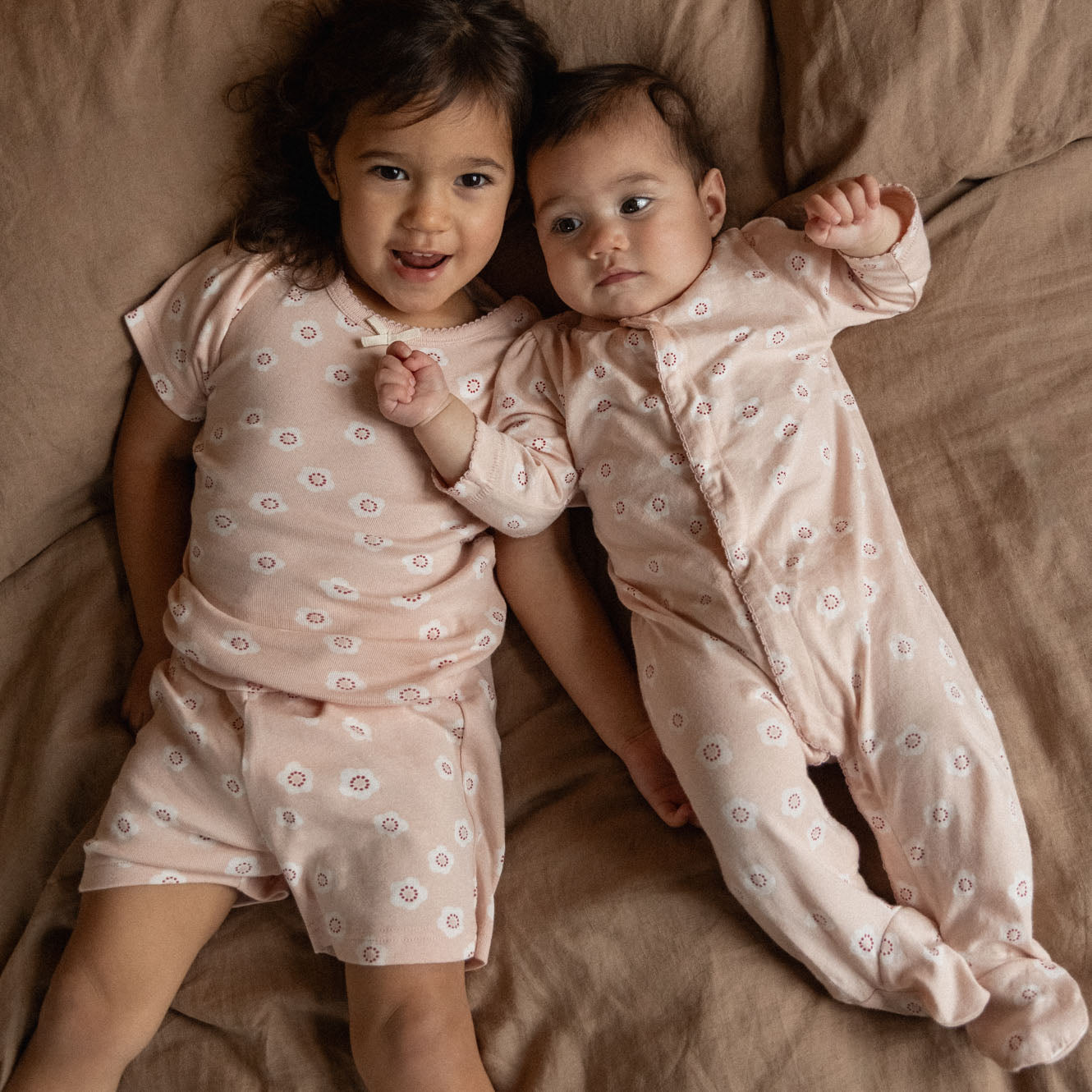 Nature Baby Shortie Pyjama Set Flora Stamp Rose Dust Print