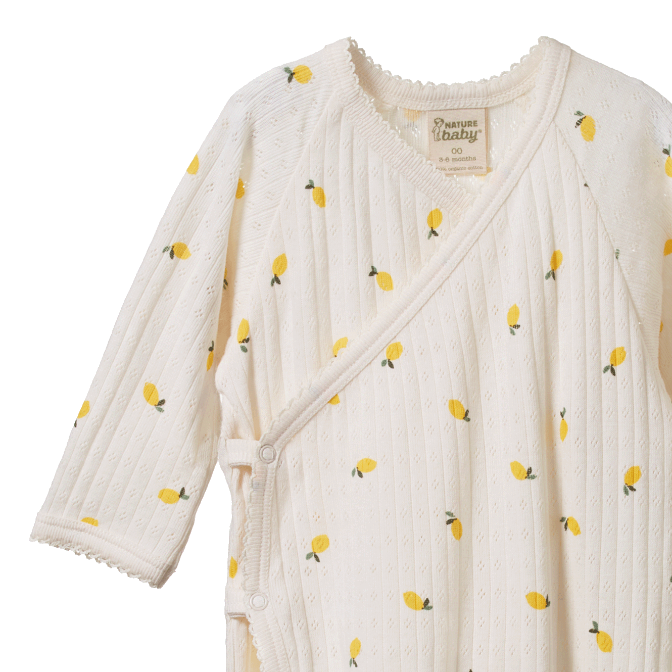 Nature Baby Long Sleeve Kimono Bodysuit Pointelle Lemon Print