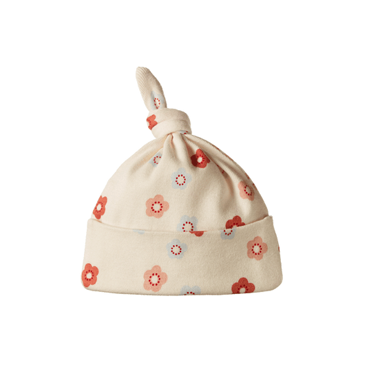 Nature Baby Cotton Knotted Beanie Petite Flora Stamp Print