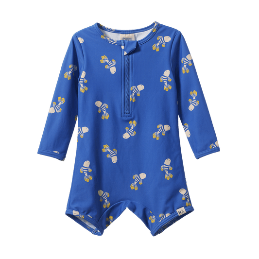 Nature Baby One Piece Bathing Trunks Fish Fable Blue Print