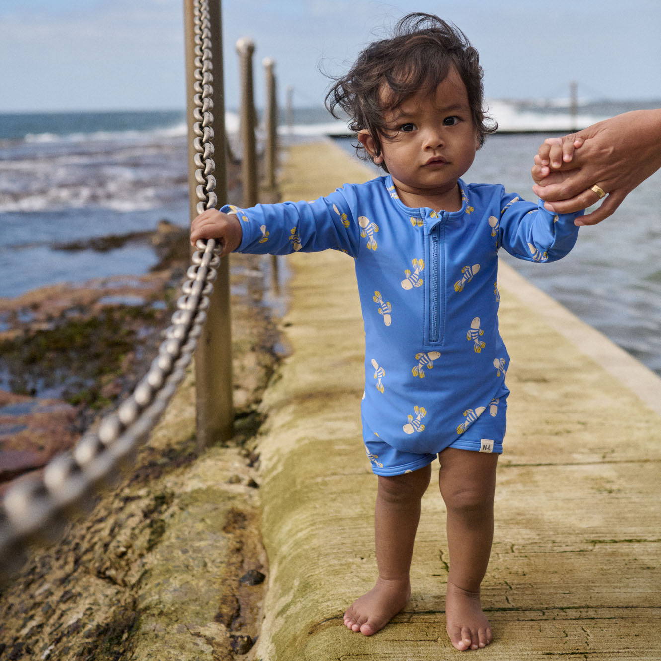 Nature Baby One Piece Bathing Trunks Fish Fable Blue Print