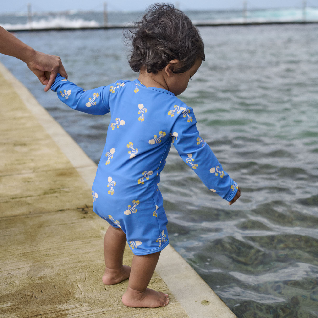 Nature Baby One Piece Bathing Trunks Fish Fable Blue Print
