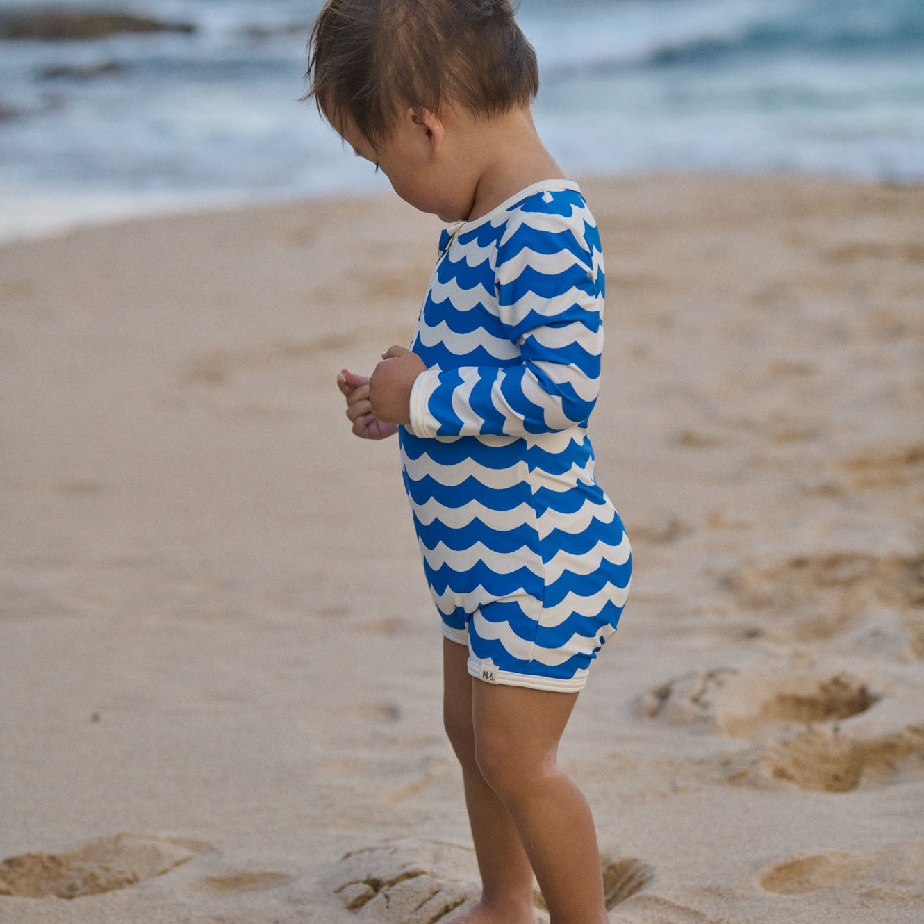 Nature Baby One Piece Bathing Trunks Waves Blue Print