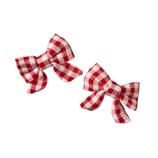 Nature Baby Small Bow Hair Clips Red Check 2pack